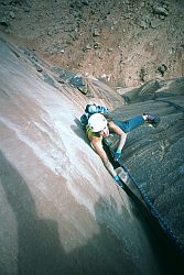 Moses_HandCrackJenny - Hand crack on Primrose dihedral, Moses tower, Utah
[ Click to go to the page where that image comes from ]