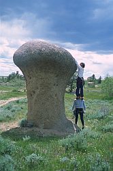 Mushroom3 - Cheating-bouldering at Vedauwoo, Wyoming