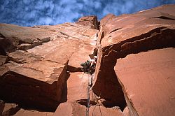 NorthChimneyStart - North Chimney on Castleton tower, Moab, Utah
[ Click to download the free wallpaper version of this image ]