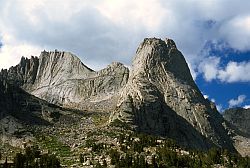 PingoraWolfHeadClouds - Pingora and Wolf Head under menacing clouds. Cirque of the Towers, Wind River Range, Wyoming, 2003
[ Click to go to the page where that image comes from ]
