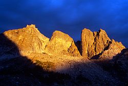 WindRiverSunset - Sunset over the mountains. Cirque of the Towers, Wind River Range, Wyoming, 2003
[ Click to download the free wallpaper version of this image ]