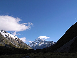 20051226_0349_MtCook - Mt Cook with a hogsback could on the summit, NZ.