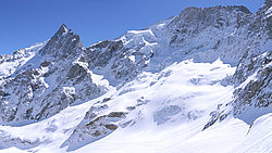 20060406_0011075_SteepSkiMeijePano - Ski tracks coming down the various glaciers below La Meije, even in the steepest rock or serac sections.
[ Click to go to the page where that image comes from ]