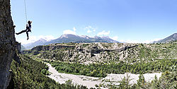 20060519_RueDesMasquesB_Pano_ - Climbing Rue Des Masques, below Montdauphin, Cerces.