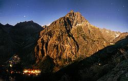 20060809-2217-AilefroidePelvouxNightPano_ - Night on Mt Pelvoux and the small outpost of Ailefroide, Oisans.