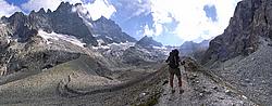 20060810-1708-ClosDesCavalesMorainePano_ - Hiking up the moraine of the Clos des Cavales, Oisans.