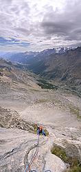 20060902-TeteColombeVPano_ - Slab climbing at Tete COlombe, Cerces.