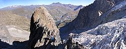 20060905-1112-EnfetchoresPano_ - The crux section of the Enfetchores approach to the Meije, as used when coming up from La Grave, Oisans.
[ Click to go to the page where that image comes from ]