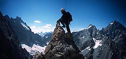 AuroreNucleaire_Summit_Pano - Summit of Aurore Nucleaire above the Glacier Noir, looking up the Pic Sans Nom, Oisans.
[ Click to go to the page where that image comes from ]