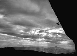 OverhangH-BW - Working a route at Ceuse, France.
[ Click to download the free wallpaper version of this image ]