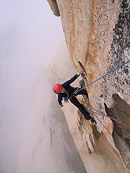 20061110-144323-JeffTafoni - Climbing on 'taffoni' near the end of the crux pitch of Jeff, a masterpiece route up the Punta u Corbu. A stiff overhang but the holds are like fridge handles.
[ Click to go to the page where that image comes from ]