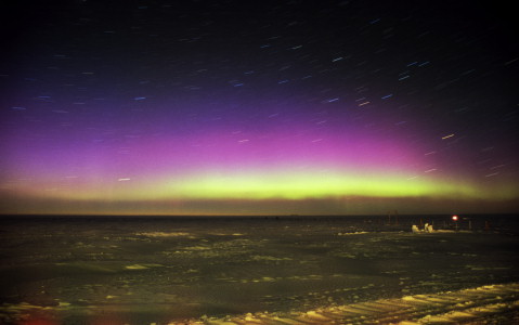 [AuroraStarRotation.jpg]
Another long exposure reveals the faint purple lights above the usual faint green.