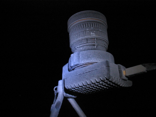 [20050510_03_IcedMeadeDSI.jpg]
A slightly iced up Meade DSI operating at -70°C, mounted on a Sigma 8mm lens via a homemade and very imprecise mount. You can see a moving southern cross on the left.