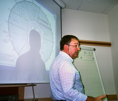 [Cucinotta.jpg]
Nino Cucinotta, head of the Italian Antarctic Project, showing the internals of the Concordia station.