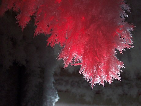 [RedIceCrystal.jpg]
Ice crystal on the ceiling illuminated in red.