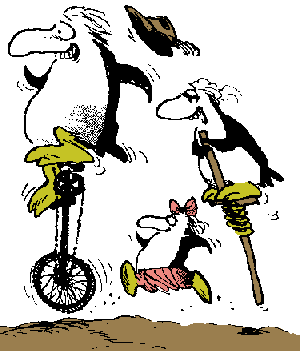 Drawing of penguins jumping and running