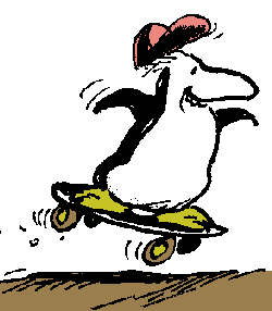 Drawing of a skateboarding penguin