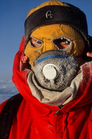 [FrozenEmanuele.jpg]
Emanuele under his face mask during the long walk. He had to stop often to measure the snow heights, removing his gloves each time, and got really cold this way. Also the temperature was -65°C when we headed out, but had dropped to a near -75°C by the time we got back.