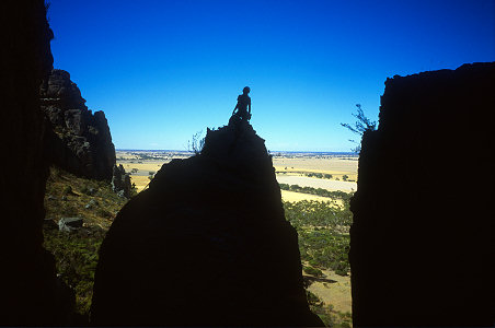 [ArapilesOrganPipesBacklit.jpg]
Standing on top of one of the Organ Pipes, Arapiles.