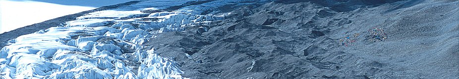 [BaseCampGlacier.jpg]
Base Camp located on the moraine right of the glacier, as seen from Camp 1. The Nangpa-La pass is on the left.