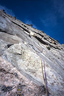[SeamRock_DagsInBeanland.jpg]
Jenny leading the very nice Dags in Beanland, a 4 pitch route located on isolated Seam Rock above Drake. It's a moderate 5.8 trad slab climbing with a few bolts thrown in for good measure.