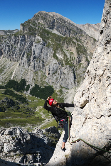 [20110812_111333_2daSpalla_ViaNuova.jpg]
Jenny on the new route. That route happened to be the latest creation of Big Fabio, the most active route setter of the last decade. It's called Spendido Splendente and you can find more info here.