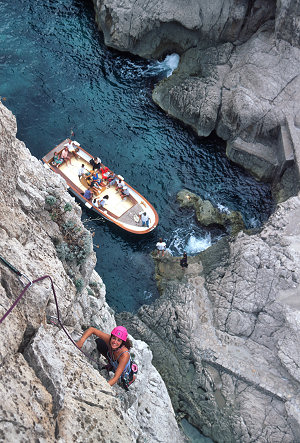 [CapriClimbing.jpg]
Jenny climbing the Faraglione of Capri.