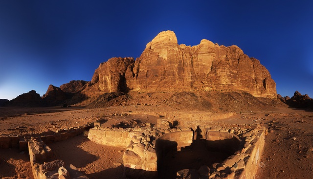 [20111104_070915_NabateanTemplePano_.jpg]
Panoramic view of the Nabatean temple and the east face of Wadi Rum as sunrise.