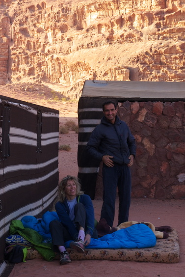 [20111105_065847_BedouinCamp.jpg]
We mostly slept at the Rest House campground in the village, but we spent a few nights in the desert, sleeping at Abdullah's camp. Most people sleep and eat on some bedouin's house, and with good reason: from the campground the night is taken over by barking dogs, roosters in heat, some 4x4 fanatics and of course the 4:30 muezzin. With the vertical walls of Jebel Rum and Ishrin on both sides of the village it makes for fantastic acoustics, but NOT at 4:30 !!!