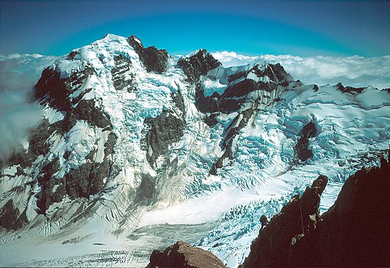 [CookWestRidge.jpg]
Jenny traversing on the west ridge of Mt Cook and the view on Mt LaPerouse is nothing short of severe. Our way down will be a nightmare.