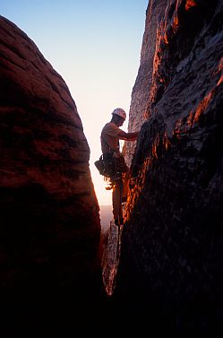 [ResolutionStart.jpg]
Early morning start on Resolution Arete, Red Rocks, Nevada, 2003