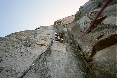 [SalatheSteep.jpg]
First (steep) pitch in the morning after night on El Cap Spire. See the hanging rope and how steep it already is ?