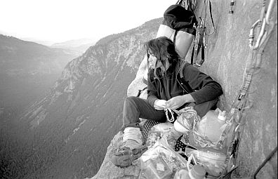 [Salathe_BW15_LongLedgeLookAway.jpg]
On long distance landscapes the far away sceneries tend to turn to a hazy blue, a problem avoided by B&W. It's just a little fuzzy and doesn't matter in this case since there's a foreground to focus on. Jenny on the 3rd day of our ascent of the Salathé Wall, nearly one kilometer up El Capitan.