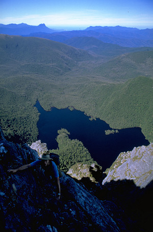 [FedPeakAscent2.jpg]
From the summit you see hundreds of square km of green forest. The southwest of Tasmania is as wild as it can be, no houses, no roads, hardly any flights above. And that's oh so rare nowadays...