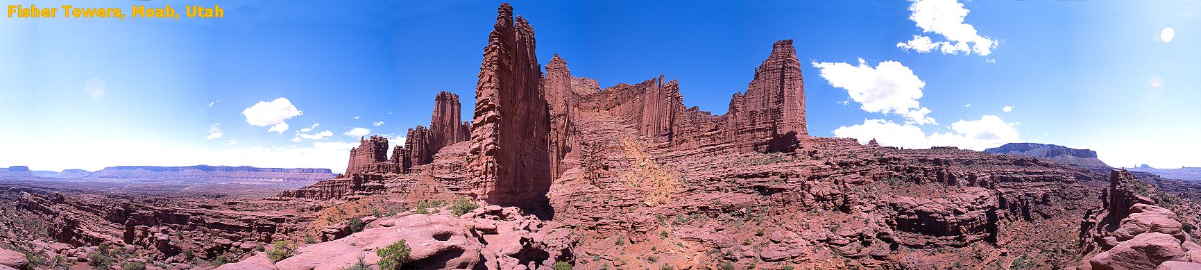 [FisherPano.jpg]
Panorama of the fisher tower. Ancient Art is one of the first small bump on the left, the Titan is the tall tower on the right and Castleton is visible in the background on the far right.