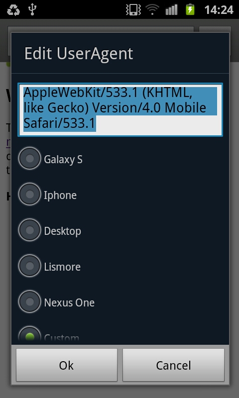 [SamsungUserAgent.jpg]
Changing the user agent on Samsung Galaxy S2.