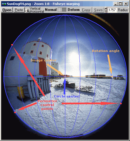 Fisheye image, before and after horizontal correction (mouseover effect)