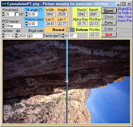 [VertPano_Tilted.jpg]
Loading a rotated image into PanoWarp in order to make a vertical panorama.