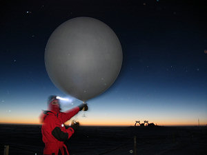 Launching a weather balloon in the dark cold of the Winterover