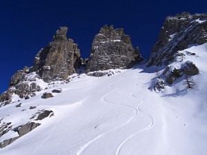 The couloir Corneille, in the middle of the Serre Chevalier ski area but difficult to access