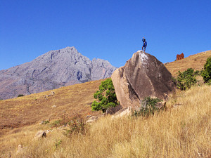 Putting up some bolts for new boulder problems near Camp Tsarasoa