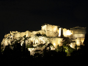 The Acropolis of Athens illuminated at night
