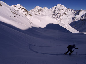 Deep snow on the Rocher Blanc