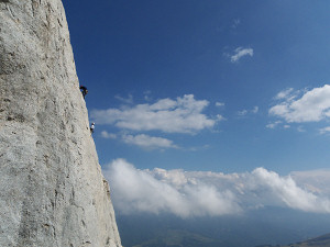 Climbing on the slabs of Mt Vettore