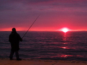 Fisherman in the sunset on the Paklenica harbor