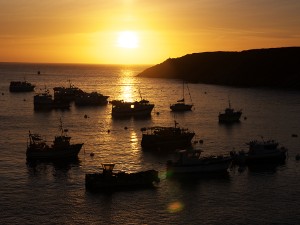 Sunset on boats in the Conquet harbor