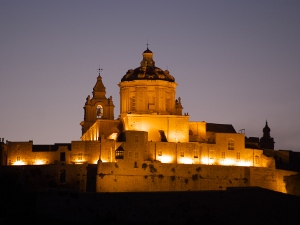 The fortified town of Mdina illuminated at night
