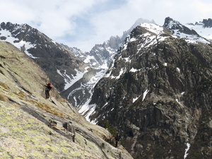 Climbing on the Tete de la Maye, looking at the upper Veneon valley