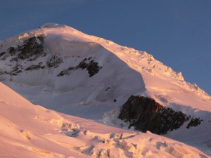 Sunset on the Gouter ridge below Mt Blanc