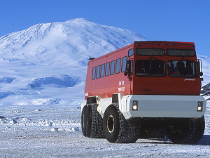 Yvan the Terra Bus, gives a new meaning to big-wheel truck while carrying people around the McMurdo station